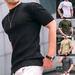 2023 Men's T-Shirts New Summer Male Small Checker T-shirt Round Neck Casual Half Sleeve Top