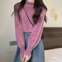 Women's Sweaters 2023 Autumn Winter Fashion Mink Cashmere Knitted Pullover Women Turtleneck Long Sleeve Soft Mohair Thick Warm Loose Sweater