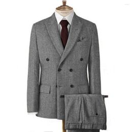 Men's Suits Slim Fit For Men S Double Breasted Male Suit Jackets Elegant Fashion Two Piece Herringbone Fabric Full