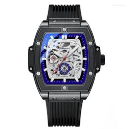 Wristwatches Barrel Shaped Automatic Men's Mechanical Watches Hollow Fashionable Luxury Waterproof Luminous For