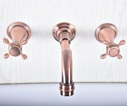 Bathroom Sink Faucets Antique Red Copper Double Cross Handle Wall Mount 3 Hole Widespread Lavatory Vessel Basin Faucet Mixer Tap Dsf505