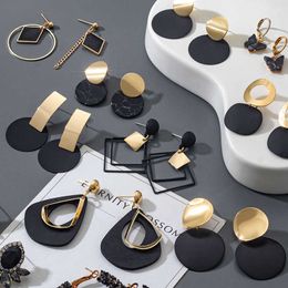 Stud POXAM New Korean Statement Earrings for women Black Cute Arcylic Geometric Drop Small Female Earrings Brincos 2022 Trend Jewellery J230717