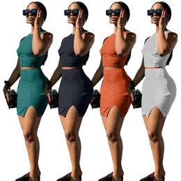 Work Dresses Summer Women 2 Piece Skirt Sets Mini Dress Sleeveless Crop Top Solid High Waist Skirts Workout Casual Streetwear Suits