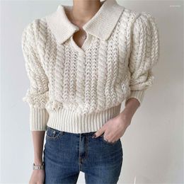 Women's Sweaters Alien Kitty Women Sweet Pullovers Jumpers Spring Outwear Twisted Puff Sleeves Fashion Casual Knitted Loose Gentle