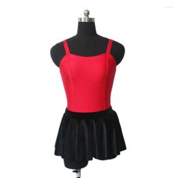 Stage Wear Two Tone Jazz Dance Costume Red Leotard Underwear With Black Velvet Skirts Green