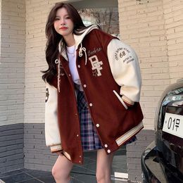 Women's Jackets COZOK/ Embroidered Hooded Baseball Uniform 2023 Spring Autumn Student Couple American Retro Casual Jacket Top