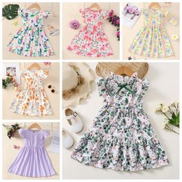 Girl Dresses Summer Dress For Kids 1-6 Years Princess Vintage Sleeveless Lovely Flower Birthday Party Clothing