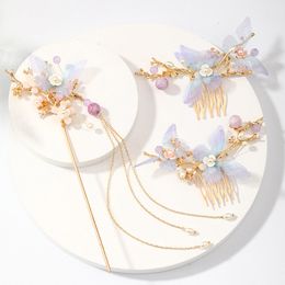 Wedding Jewellery Sets FORSEVEN Chinese Hair Accessories Women Flower Pearls Hairpins Long Tassel Headpieces Sticks Hair Comb Bridal Jewellery Sets 230717