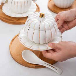 Bowls Nordic Style High-end Gold Pumpkin Shape Ceramic Soup Bowl With Rice Kitchen Tableware Fruit Salad Dessert