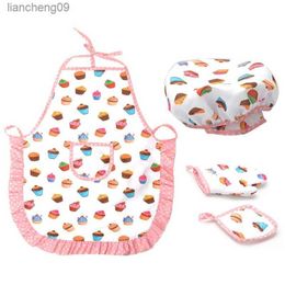 4Pcs Kids Cooking and Baking Set Includes Apron for Little Girls Chef Hat for Toddler Dress Up L230620