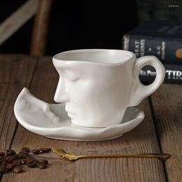 Cups Saucers European Face Coffee Cup Saucer Ceramic Mug Thinker Sculpts Teacup Couple Valentine's Day Gifts 260ml