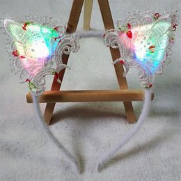 Cute LED Glowing Cat Ear Headband Cosplay Costume Party Light up Kitty Hair Hoop Fancy Dree Flashing Blinky Hair Band COLORFUL184b