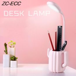 Table Lamps ZC-ECC LED Desk Lamp Cactus With Pen Holder Light USB Rechargeable Eye Protection Reading Kids Touch Night