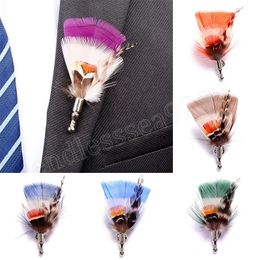 Colourful Feather Brooch Wedding Party Corsage Luxury Leaf Lapel Pin Luxury Hat Suit Shirt Brooches Clothing Accessories Jewellery