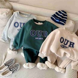Clothing Sets Winter girls and boys' letters wool Sweatshirt+sweatpants School children's track and field clothes Children's two-piece Z230717