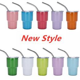 2oz 3oz Sublimation Mini Shot Glass Tumbler Stainless Steel Wine Beer Cup with straw and lid Wholesale