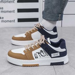 New Arrival Casual Shoes Mens Board Sneakers Lace Up Youth Walking Shoes Navy Blue Brown
