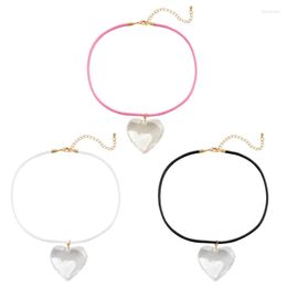 Pendant Necklaces E0BE Korean Style Rope Neck Chain Necklace For Women Charm Glass Heart Collar Choker Fashion Party Jewellery