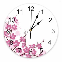Wall Clocks Flower Peach Petals Branch Pink Decorative Round Clock Custom Design Non Ticking Silent Bedrooms Large