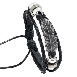 Vintage Wristband Bracelet Leather Wrap Strand Bracelets Handmade For Men Women Adjustable Black