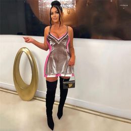 Casual Dresses Women Sexy Printed Camisole Mini Dress V Neck Spaghetti Straps Backless Night Clubwear Summer Party Outfits Streetwear