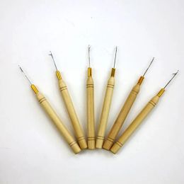 Wooden Handle Hook Needle Lace Wig Making Knitting Micro Ring Loop Hair Extension Weaving Crochet Hook Needles Tools