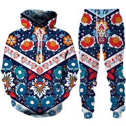 Men and Women 3D Printed Colorful Cashew Flower Casual Clothing Wolf Fashion Sweatshirt Hoodies and Trousers Exercise Suit008