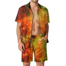 Men's Tracksuits Colourful Starry Nebula Men Sets Galay Print Casual Shorts Summer Fashion Beach Shirt Set Short Sleeves Big Size Suit Gift