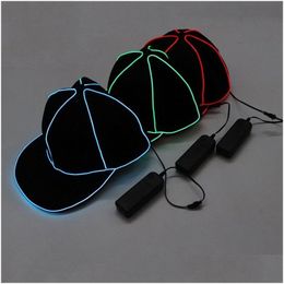 Party Hats Portable El Wire Baseball Cap Plain Led Light Hip Hop Hat Glowing In The Dark Snapback For Decoration 38Sy Bb Drop Delive Dhn40