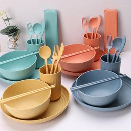 Dinnerware Sets Straw Kitchen Utensils Unbreakable Dishwasher Microwave Safe Includes Bowls Fork Spoons Dinner Plates