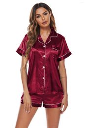 Women's Sleepwear Solid Colors 2 Pcs Shirt Tops With Shorts Set Silk Pajamas For Women Pijamas De Mujer Pyjama Sets