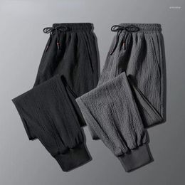 Men's Pants Summer Ice Silk Trousers Men Solid Loose Quick Dry Section Drape Air-conditioning Casual Ankle-Length Rib Leg