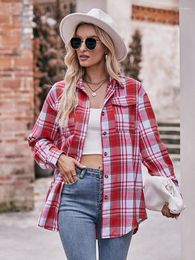 Women's Blouses Autumn Plaid Shirt Women Long Sleeve Turn-down Collar Oversize Shirts Female Stylish Vintage Casual Blouse Ladies Chemise