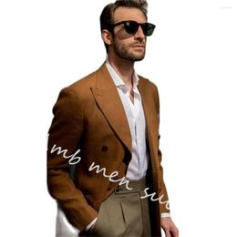 Men's Suits Brown Mens Double Breasted Fashion Elegant Dress Slim Designer Adapt To Groom Cotton Custom 2023 High Quality 2 Pieces