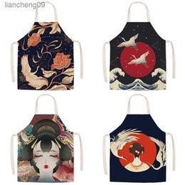 New Japanese-style Linen Household National Tide and Oil-proof Apron Kitchen Sleeveless Apron Cooking Accessories Kitchen Apron L230620