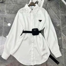 Women's Blouses & Shirts Designer Sashes Blouse for Womens Designers Triangle Letter Tops Quality Chiffon Sexy Coat with Waist Bag SML NHTK
