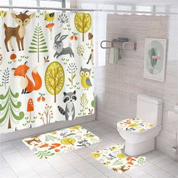 Shower Curtains Watercolor Pumpkins Shower Curtain Sets Thanksgiving Halloween Fall Orange Blue Bathroom Decor Curtains Non-slip Bath Rugs