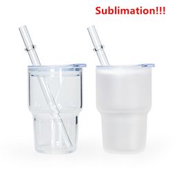 3oz Sublimation Shot Glass Tumbler Blank Wine Glasses Glass Beer Mugs with Lid Clear Frosted Drinking Glasses with Reusable Straw