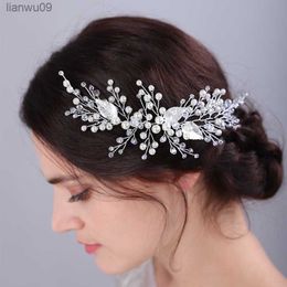 Fashion Silver Alloy Leaf Wedding Headband Handmade Bridal Hair Accessories for Women Headpiece Girls Party Tiaras Headdress L230704