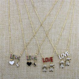 Pendant Necklaces 16inch 10str/lot Fashin Cz Necklace Boy/girl And Love Letter Shape Charm Wholesale Cubic Zicron Enamel Jewelry