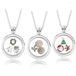 Chains 925 Sterling Silver Brand 1:1 Pot Box Pendant Necklace Floating Snowman Christmas Flower Theme Fashion Jewellery Gift
