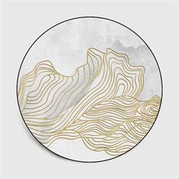 Carpets Korean Round Rug Abstract Golden Stripes Living Room Sofa White Carpet Kids Bedroom Game Curtain Decoration Non-slip Floor Mat R230717