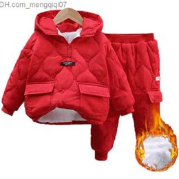 Clothing Sets 2023 Winter Girls' and Boys' Clothing Set 2-10 Year Children's Warm Thick Jacket Pants Set Boys' Coat Trousers Children's Track and Field Suit Set Z230717