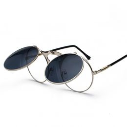 Sunglasses Steampunk Round Women Men Metal Vintage Flip Circular Double lens Sun Glasses Style CIRCLE Shades Gafas De S 230717