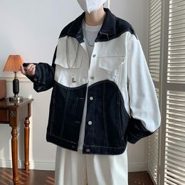 Men's Jackets White Denim Jacket 2023 Black And Splicing Korean Fashion High Street Trendy Streetwear Cowboy Men