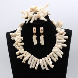 Necklace Earrings Set Fantastic Branch Shape White Coral African Beads Jewellery Natural Original Nigerian Wedding CNR892