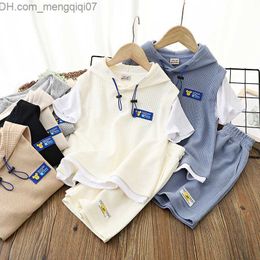 Clothing Sets Children boys girls summer clothes patches short sleeves T-shirts 2PCS suits Hoodie tops pants children's track and field clothes Z230717
