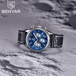 Wristwatches BENYAR DESIGN Fashion Men's Quartz Watch 42mm Top Brand Hardlex 30m Waterproof For Men LD53 Move Chronograph Reloj Hombre