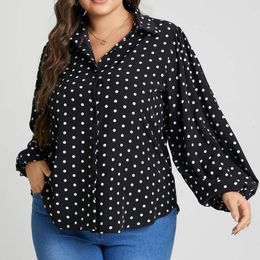 Women's Plus Size TShirt Women Plus Size Blouses Celmia Casual Polka Dot Shirt Fashion Lapel Office Ladies Blusas Long Lantern Sleeve Tops Tunic 230715