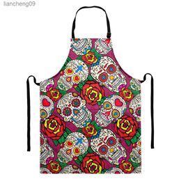 Cartoon Skull Print Kitchen Apron Sleeveless Apron Men Women Home Cleaning Tools Kitchen Home Cooking Baking Accessories L230620